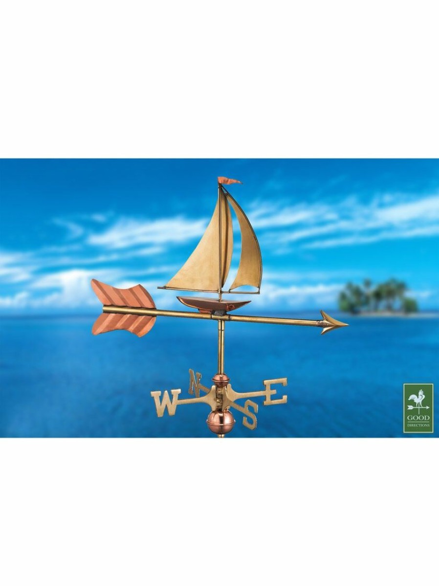 Yard & Garden Decor * | Gsc Sailboat Cottage Copper Weathervane With Roof Mount