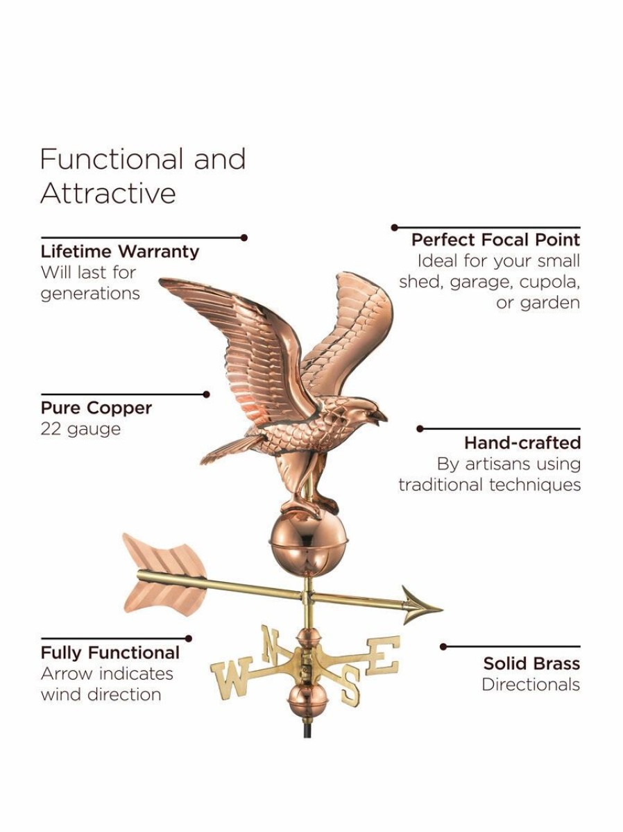 Yard & Garden Decor * | Gsc Eagle Garden Copper Weathervane With Pole