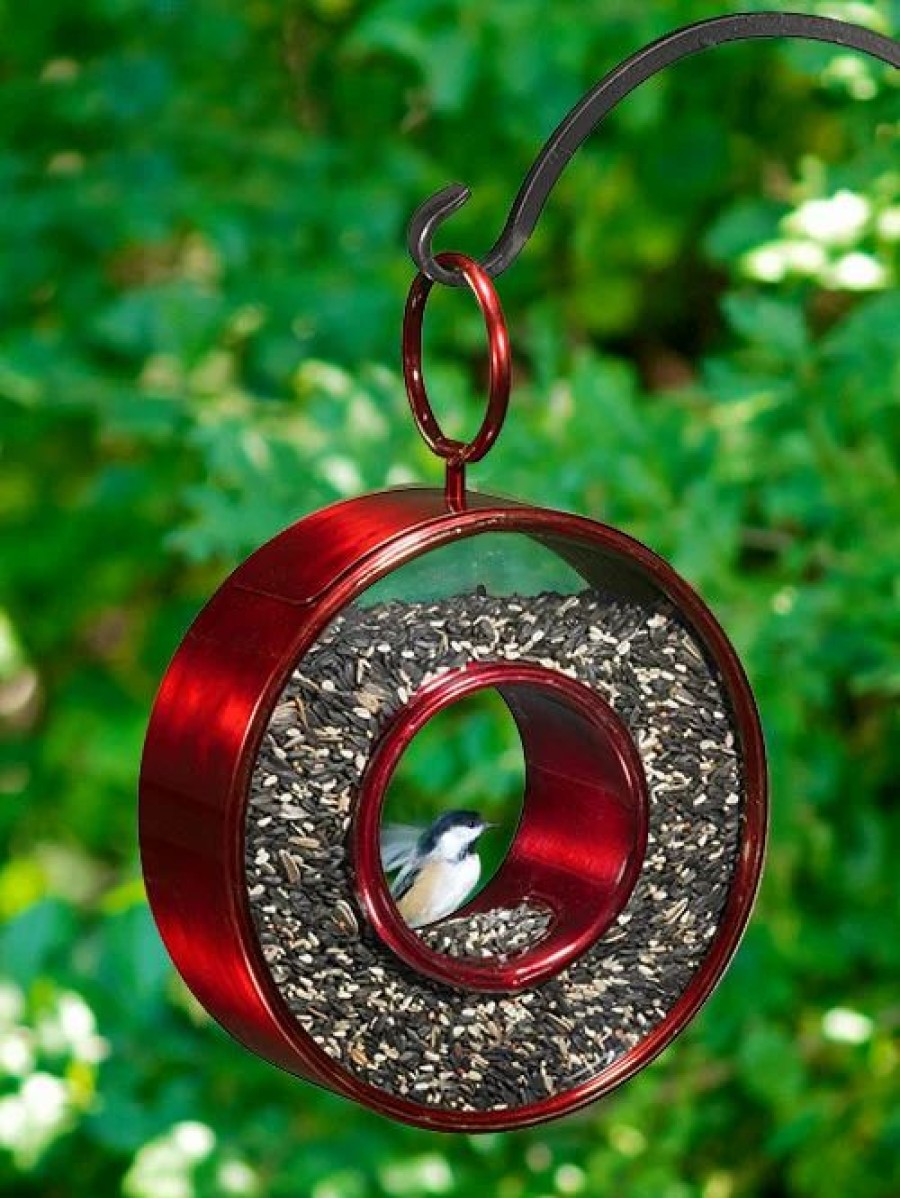 Backyard Habitat * | Gsc Circle Fly-Thru Bird Feeder With A Ruby Red Finish