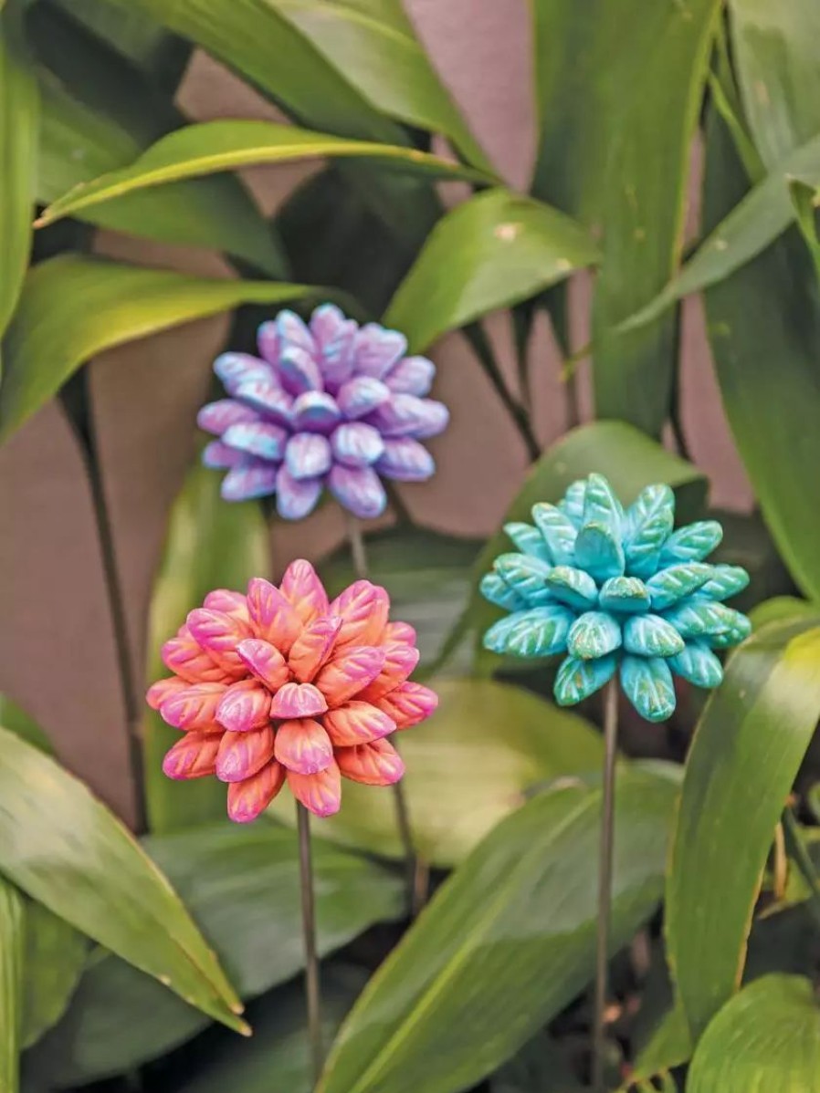 Yard & Garden Decor * | Gsc Dahlia Flower Garden Stakes Set