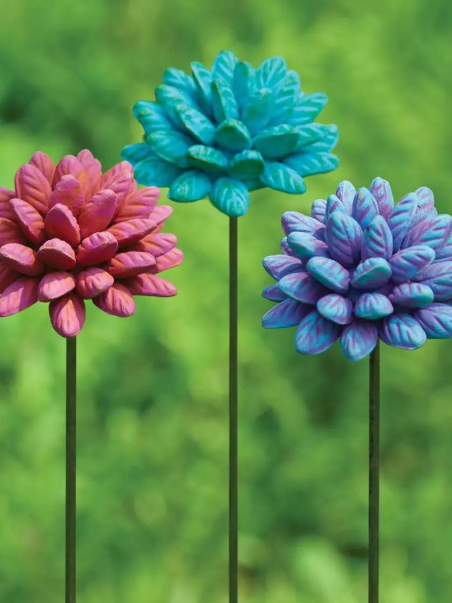 Yard & Garden Decor * | Gsc Dahlia Flower Garden Stakes Set