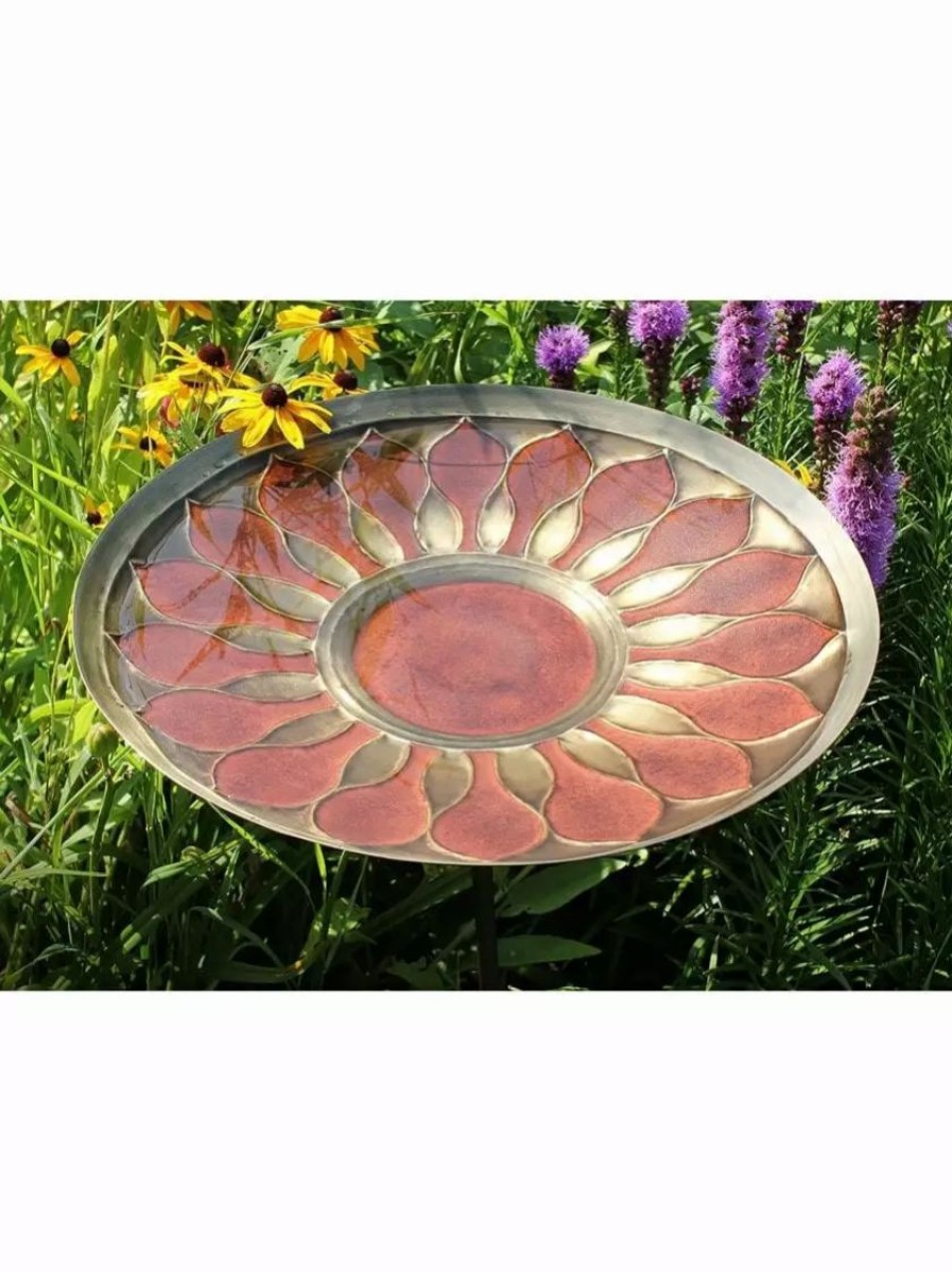 Backyard Habitat * | Gsc Achla Designs Red African Daisy Birdbath With Stake