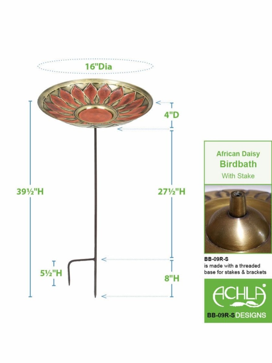 Backyard Habitat * | Gsc Achla Designs Red African Daisy Birdbath With Stake