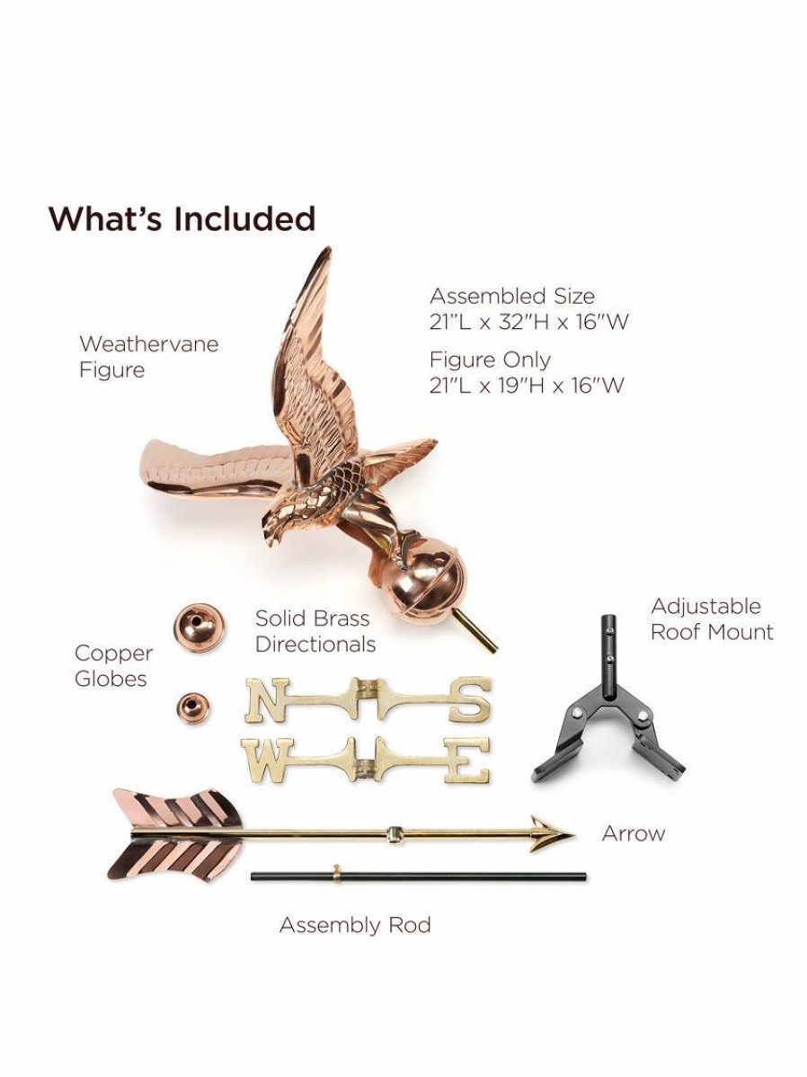 Yard & Garden Decor * | Gsc Eagle Cottage Copper Weathervane With Roof Mount