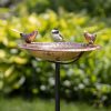 Backyard Habitat * | Gsc Pure Copper Bird Bath With Two Copper Birds And Multipronged Garden Pole