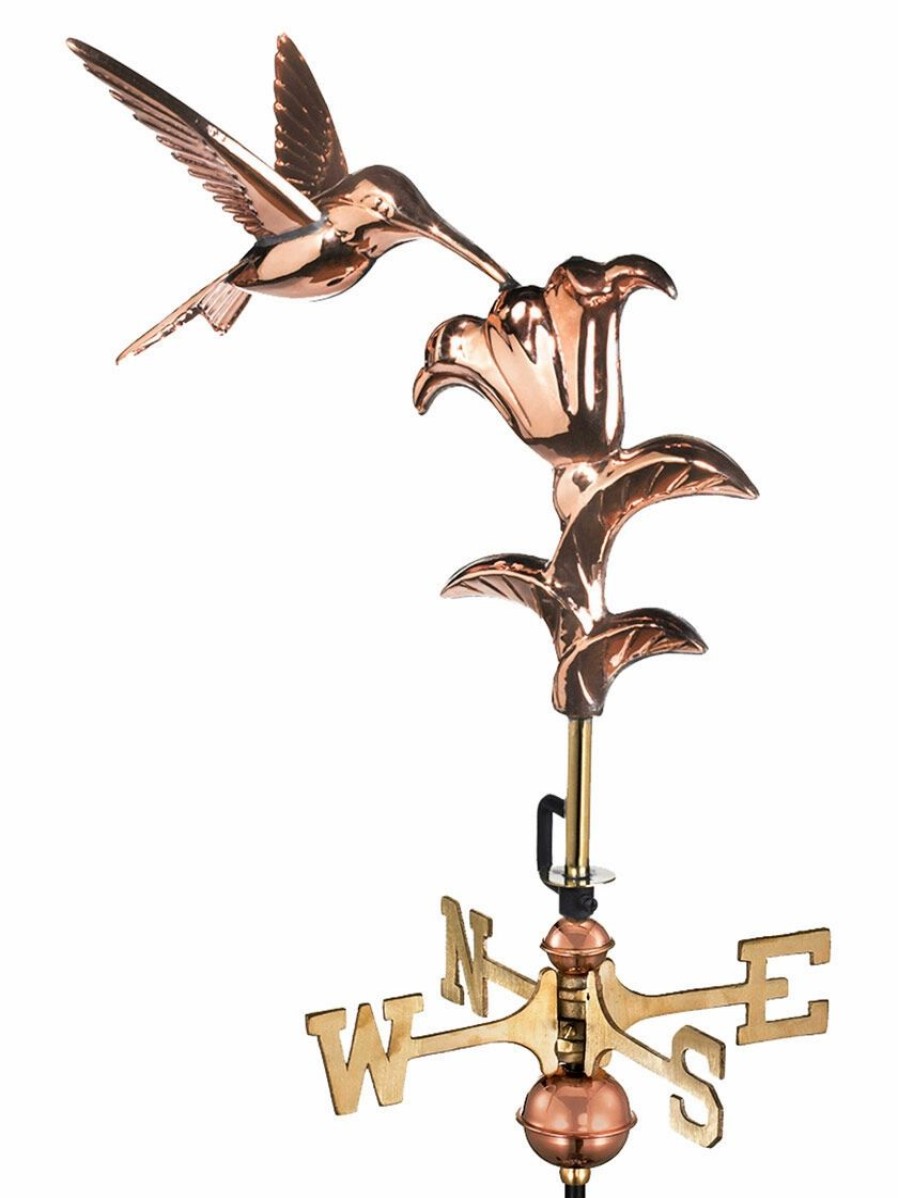 Yard & Garden Decor * | Gsc Hummingbird Garden Copper Weathervane With Pole