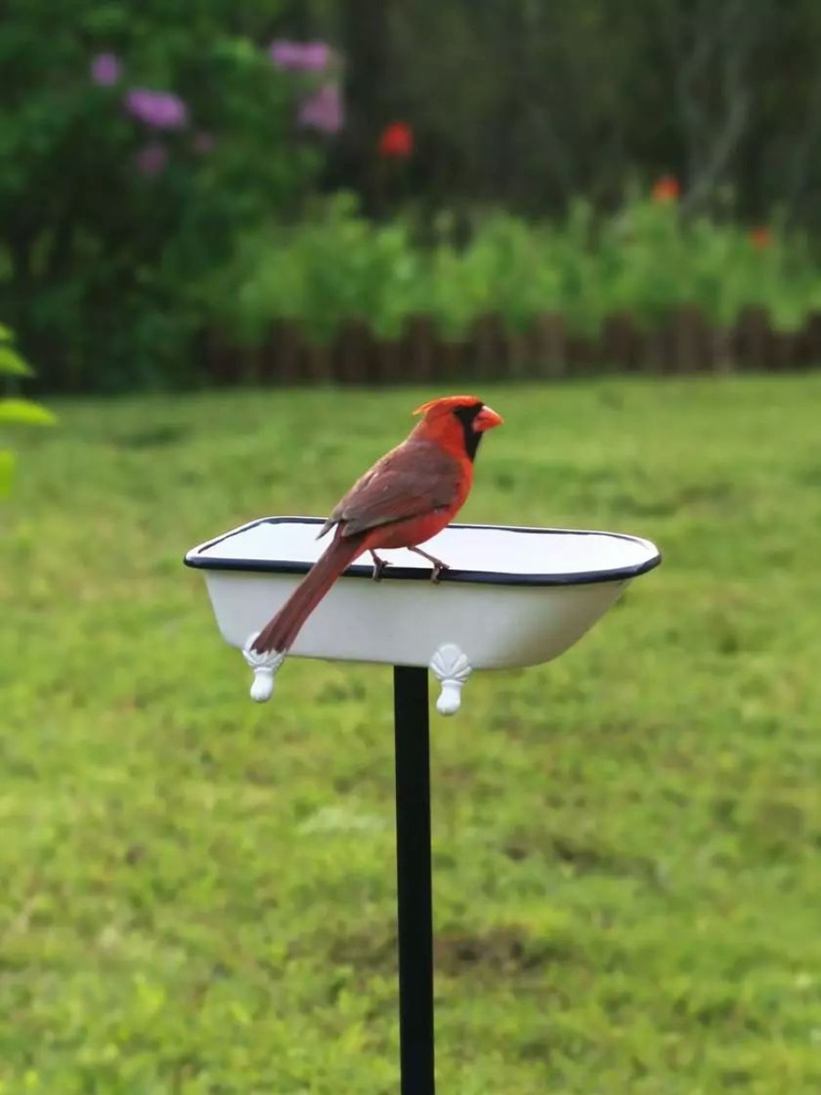 Backyard Habitat * | Gsc White Enamel Bathtub Birdbath