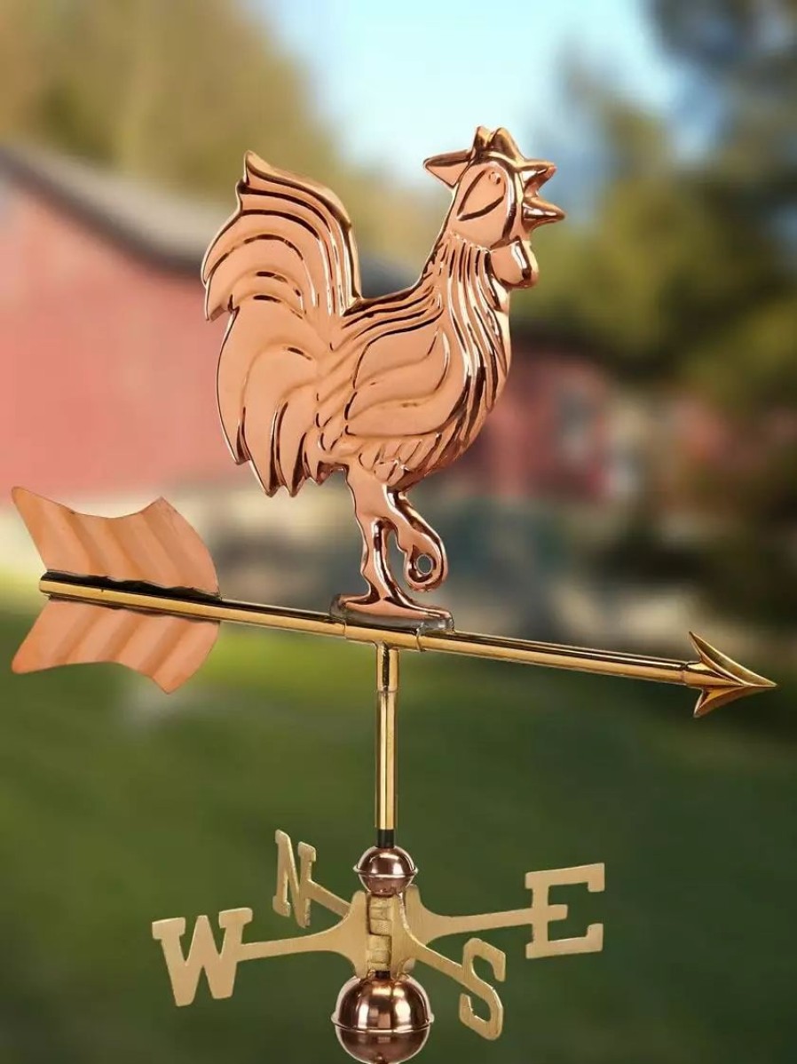 Yard & Garden Decor * | Gsc Rooster Cottage Copper Weathervane With Roof Mount