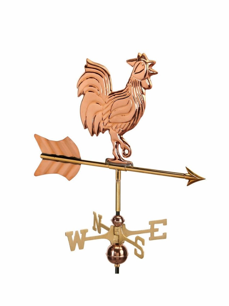 Yard & Garden Decor * | Gsc Rooster Cottage Copper Weathervane With Roof Mount