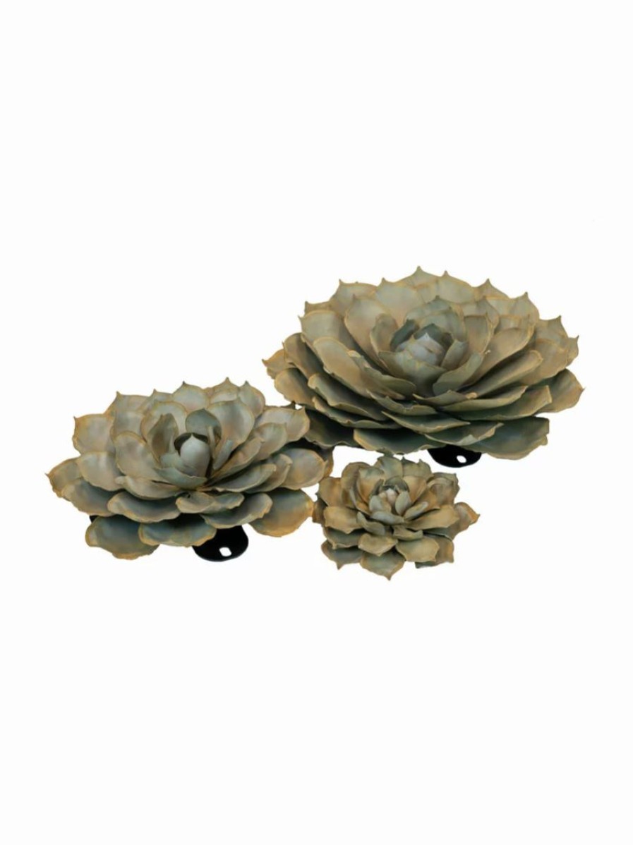 Yard & Garden Decor * | Gsc Desert Steel Blue Rose Succulent Sculpture