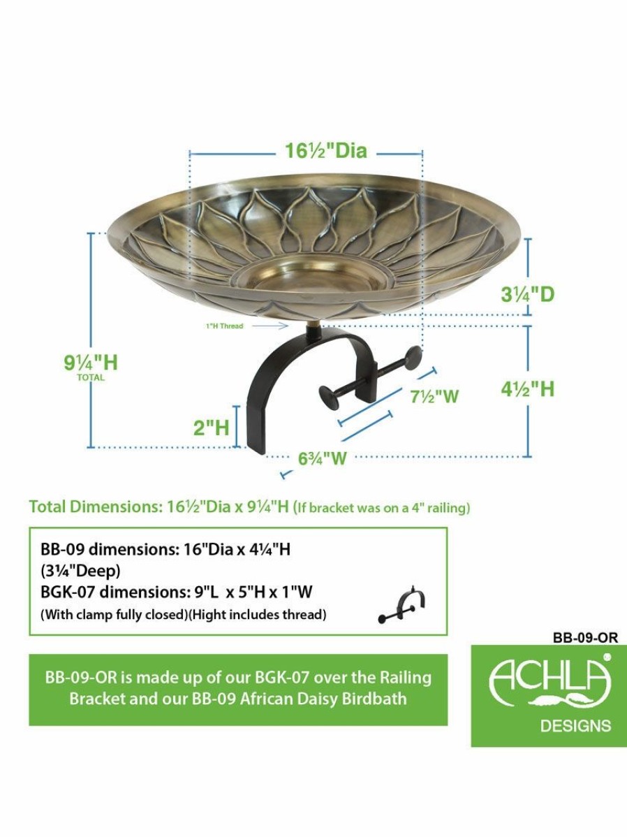 Backyard Habitat * | Gsc Achla Designs African Daisy Birdbath With Over-The-Rail Bracket