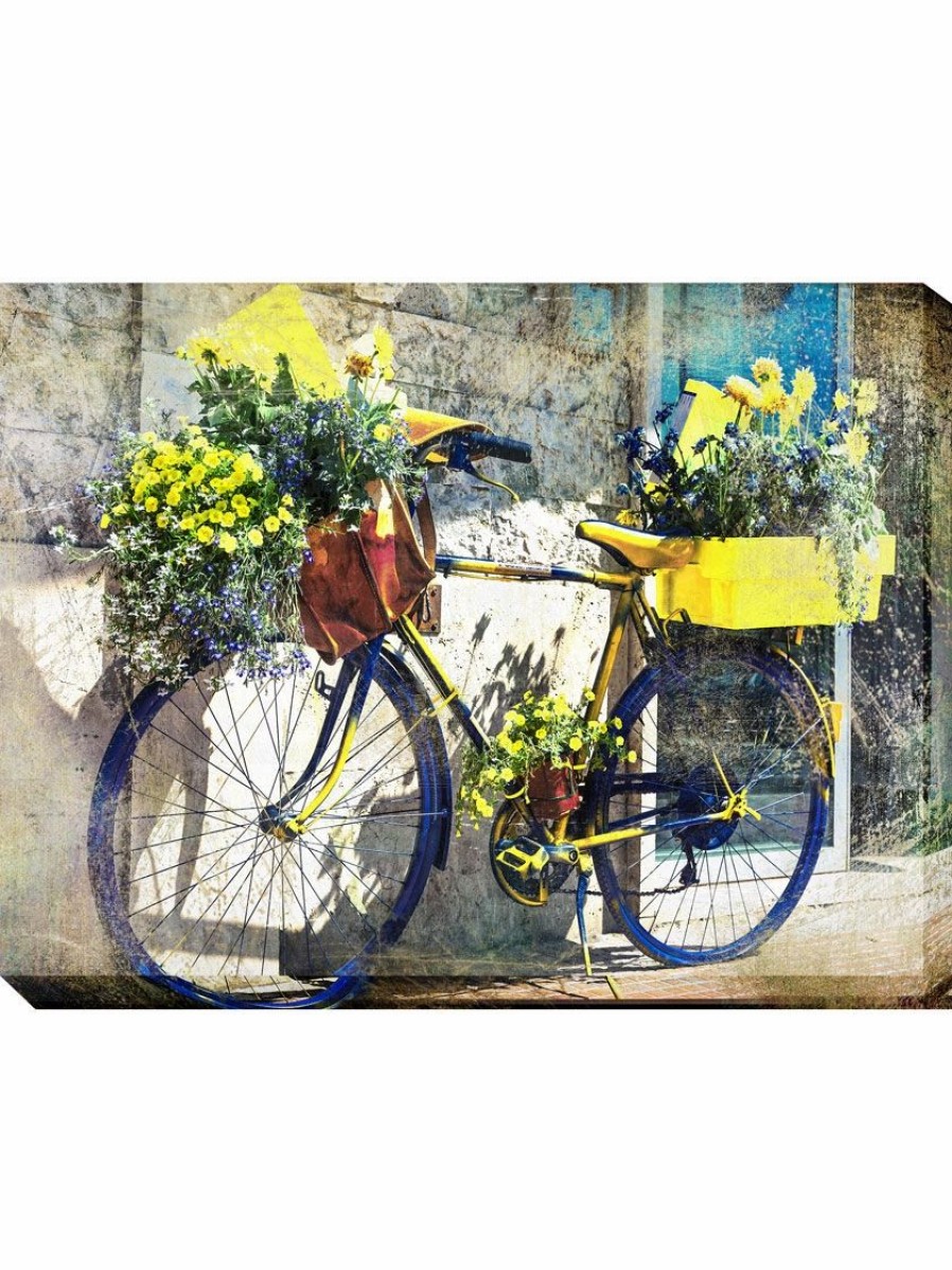 Yard & Garden Decor * | Gsc Blue And Yellow Bike Outdoor Wall Art,