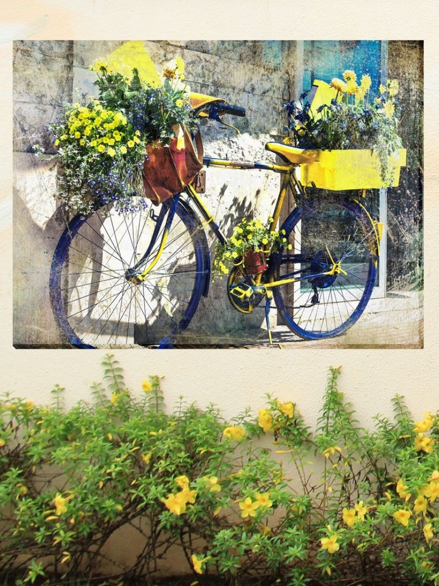 Yard & Garden Decor * | Gsc Blue And Yellow Bike Outdoor Wall Art,