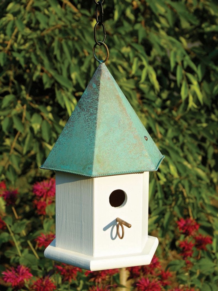 Backyard Habitat * | Gsc Heartwood Copper Songbird Bird House White W/Verdigris Copper