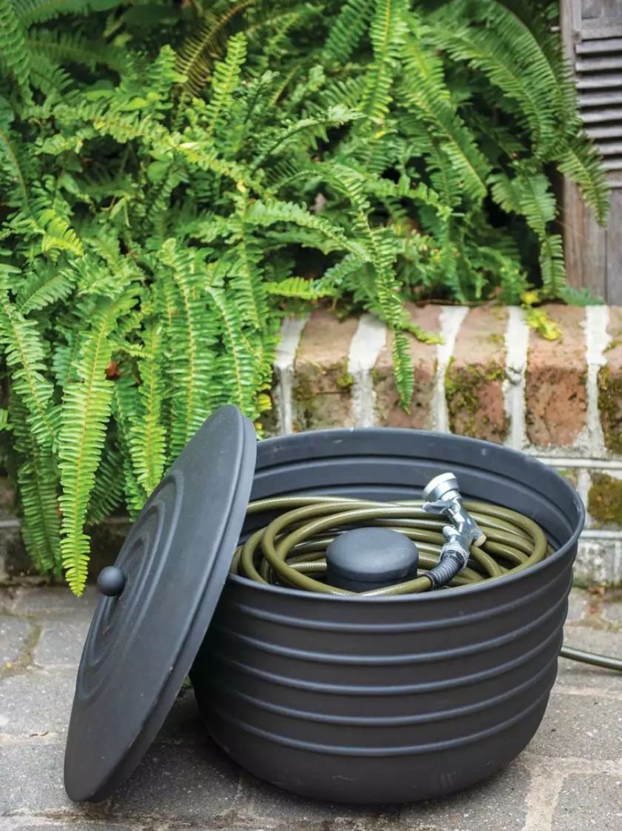 Watering & Irrigation * | Gsc Matte Black Ribbed Hose Pot With Lid