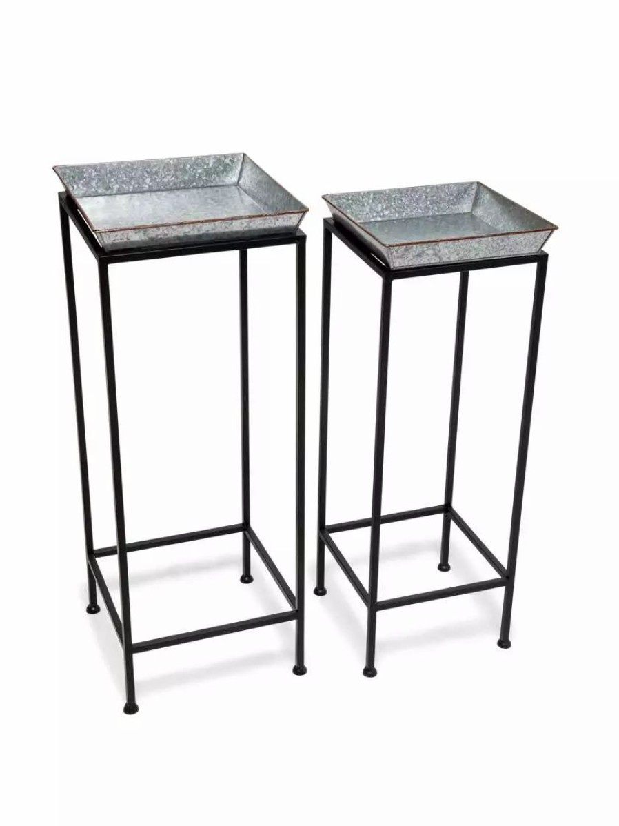 Indoor Garden * | Gsc Square Nesting Plant Stands With Galvanized Trays, Set Of 2