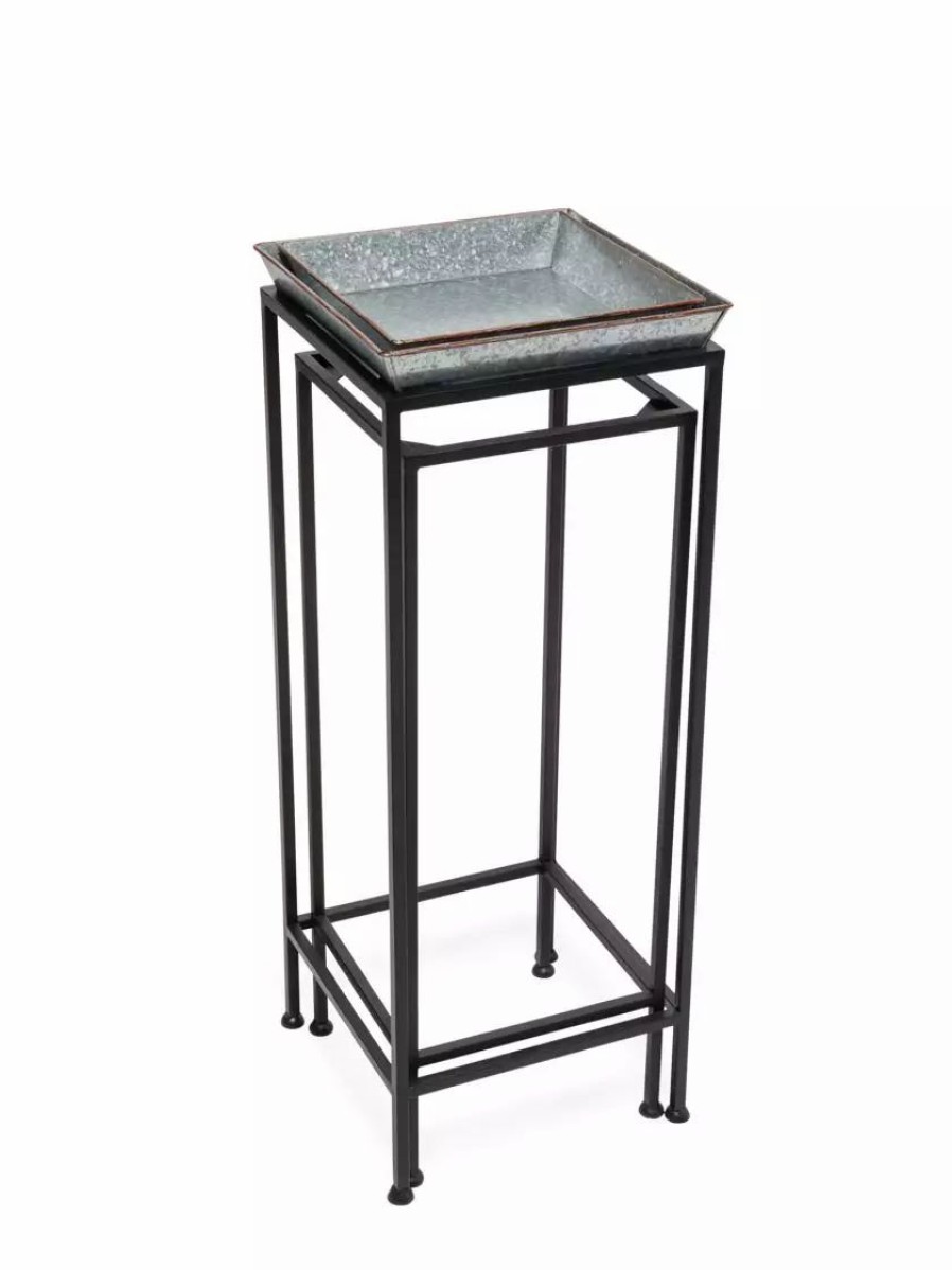 Indoor Garden * | Gsc Square Nesting Plant Stands With Galvanized Trays, Set Of 2