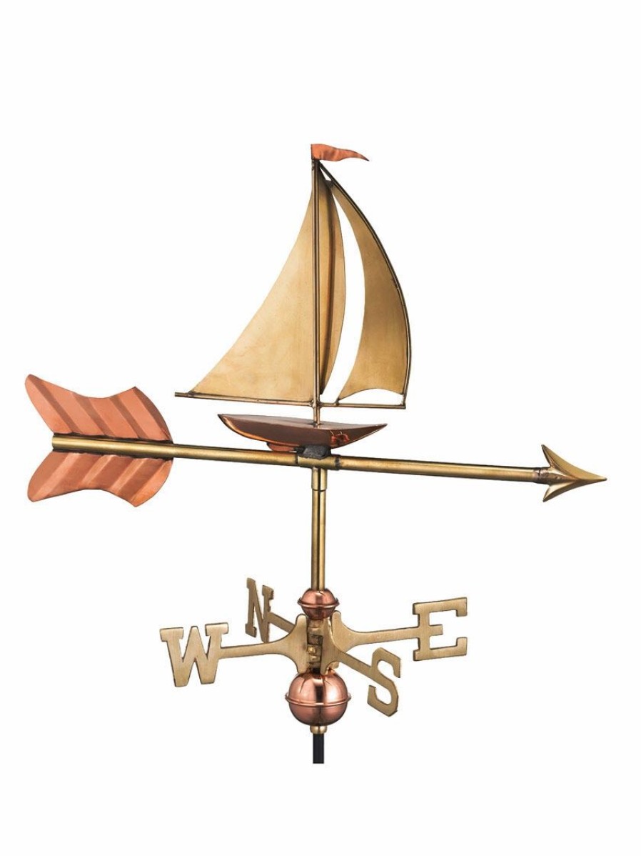 Yard & Garden Decor * | Gsc Sailboat Garden Copper Weathervane With Pole