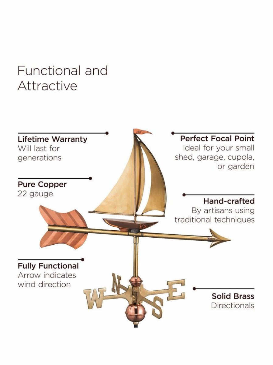 Yard & Garden Decor * | Gsc Sailboat Garden Copper Weathervane With Pole