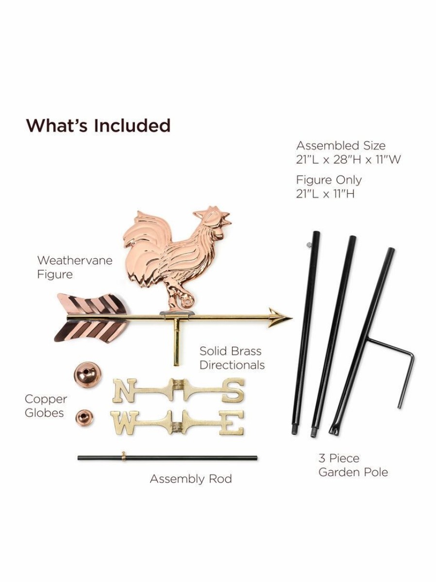 Yard & Garden Decor * | Gsc Rooster Garden Copper Weathervane With Pole