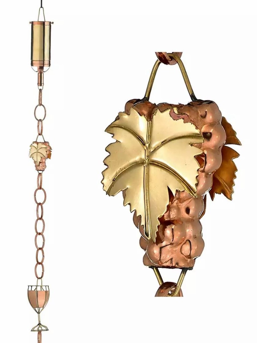 Yard & Garden Decor * | Gsc Wine Bottle, Grapes & Glasses Copper Rain Chain, 9.5