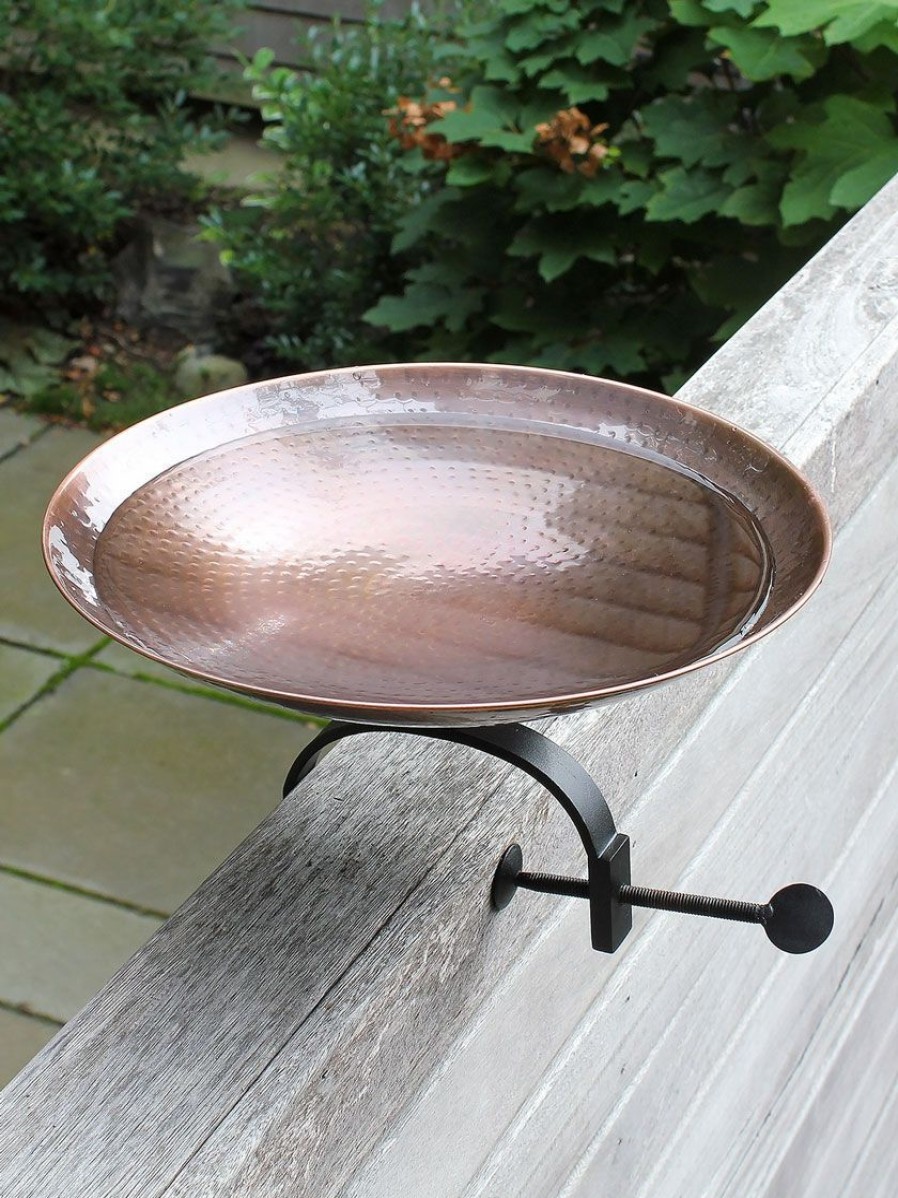 Backyard Habitat * | Gsc Achla Designs Burnt Copper Birdbath With Over-The-Rail Bracket