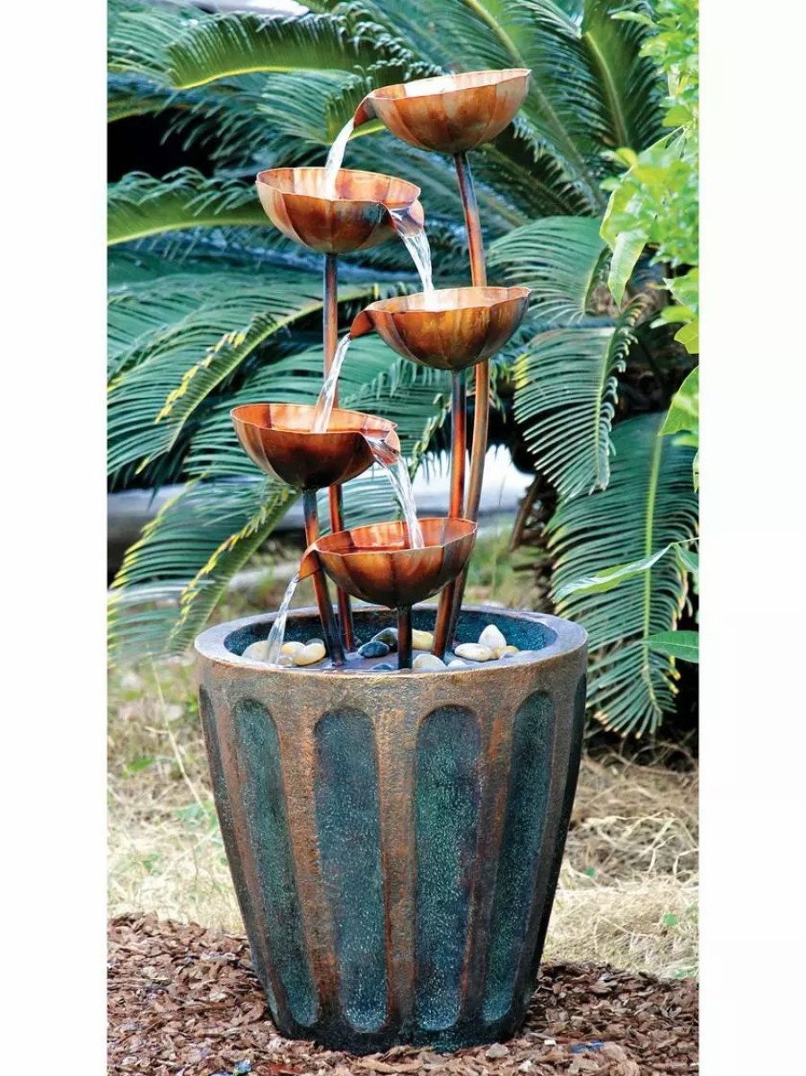 Yard & Garden Decor * | Prp Copper Lotus Cascading Fountain