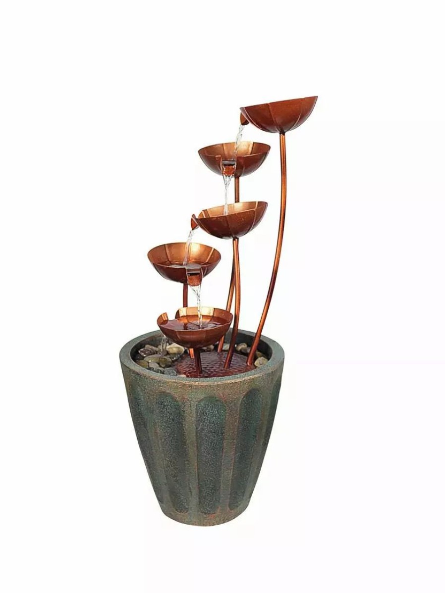 Yard & Garden Decor * | Prp Copper Lotus Cascading Fountain