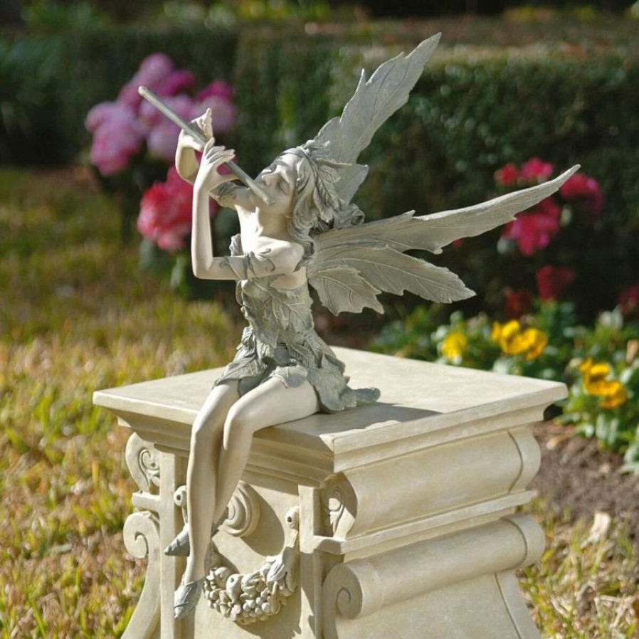 Yard & Garden Decor * | Prp Sitting Fairy Flutist Statue