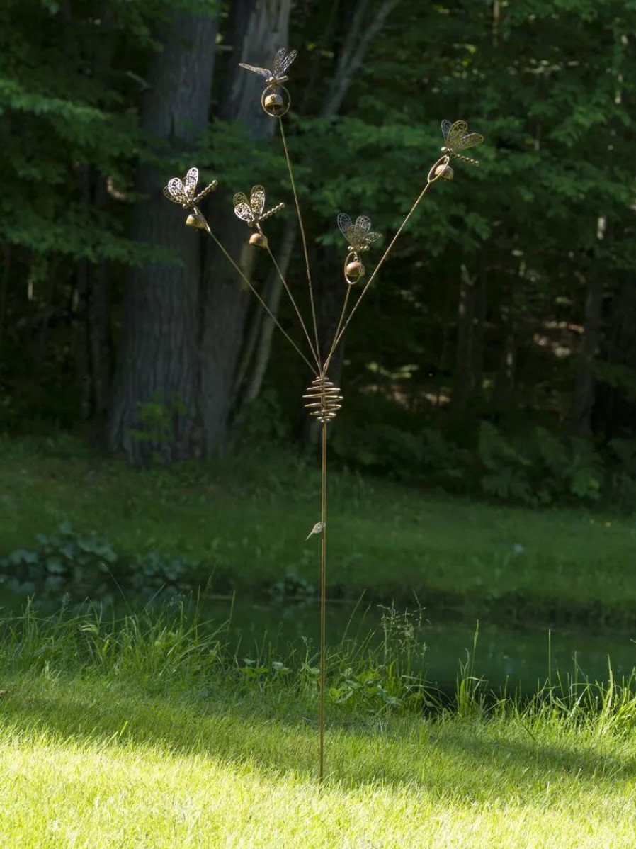 Yard & Garden Decor * | Gsc Dragonflies & Bells Garden Stake